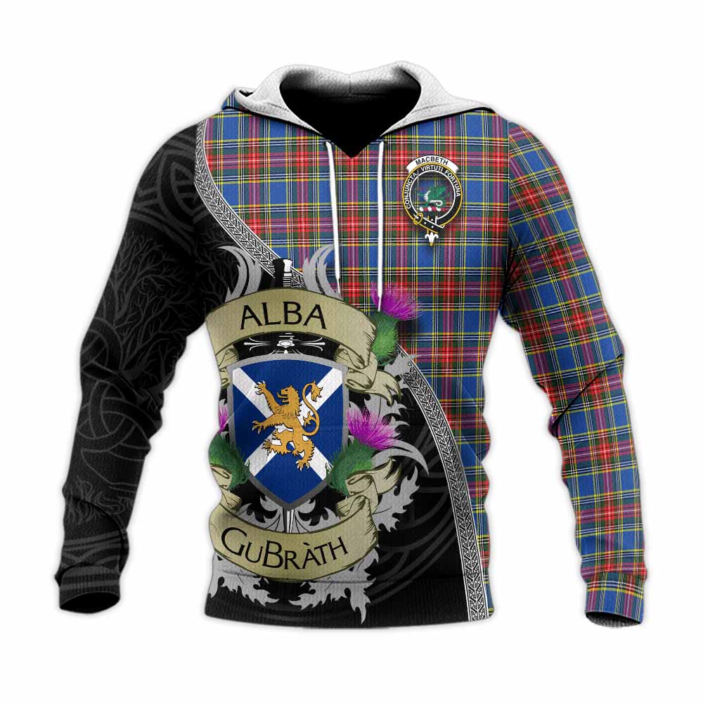 Tartan Vibes Clothing MacBeth (McBeth) Tartan Family Crest Knitted Hoodie Lion Rampant Royal Thistle Shield Celtic Inspired