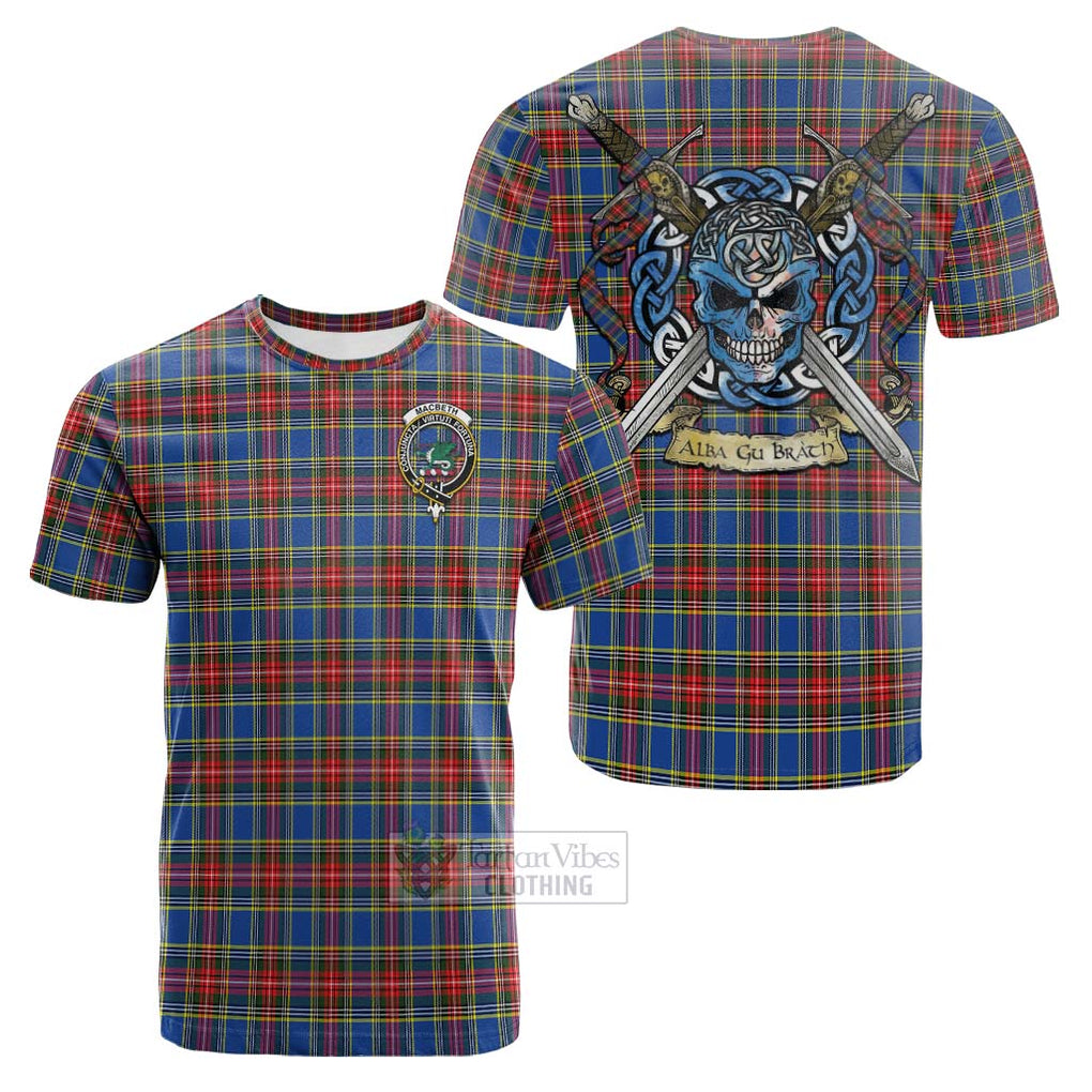 Tartan Vibes Clothing MacBeth (McBeth) Tartan Cotton T-shirt with Family Crest Celtic Skull Style