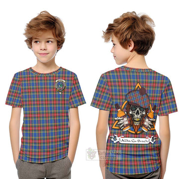 MacBeth (McBeth) Tartan Kid T-Shirt with Family Crest and Bearded Skull Holding Bottles of Whiskey Youth XL Size14 - Tartan Vibes Clothing