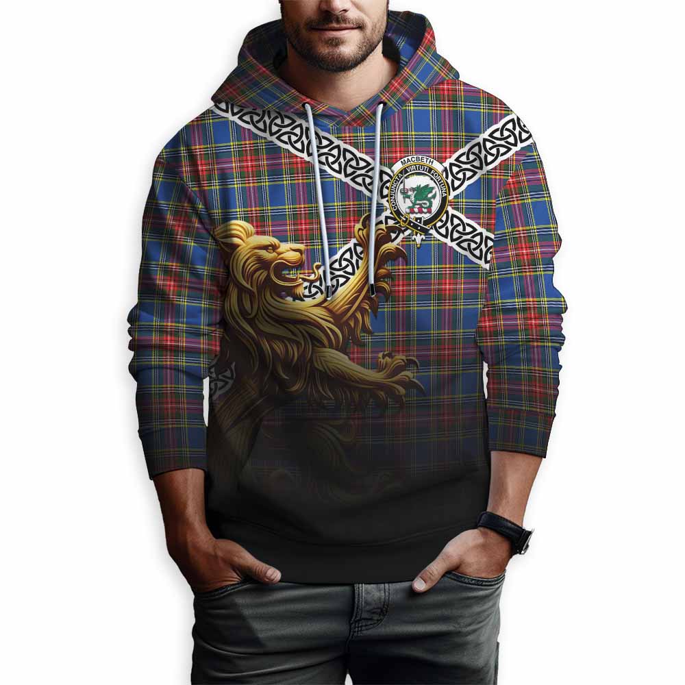 MacBeth (McBeth) Crest Tartan Hoodie with Golden Lion Emblem Celtic Style Pullover Hoodie - Tartan Vibes Clothing
