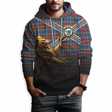MacBeth (McBeth) Crest Tartan Hoodie with Golden Lion Emblem Celtic Style