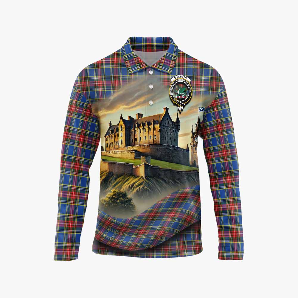 MacBeth (McBeth) Tartan Family Crest Long Sleeve Polo Shirt with Scottish Ancient Castle Style Unisex - Tartan Vibes Clothing
