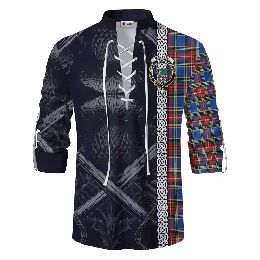 MacBeth (McBeth) Tartan Ghillie Kilt Shirt with Family Crest Cross Sword Thistle Celtic Vibes Men - Tartan Vibes Clothing
