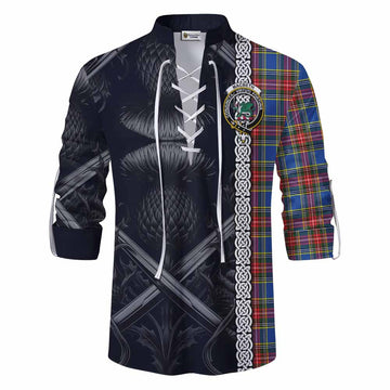 MacBeth (McBeth) Tartan Ghillie Kilt Shirt with Family Crest Cross Sword Thistle Celtic Vibes Men - Tartan Vibes Clothing