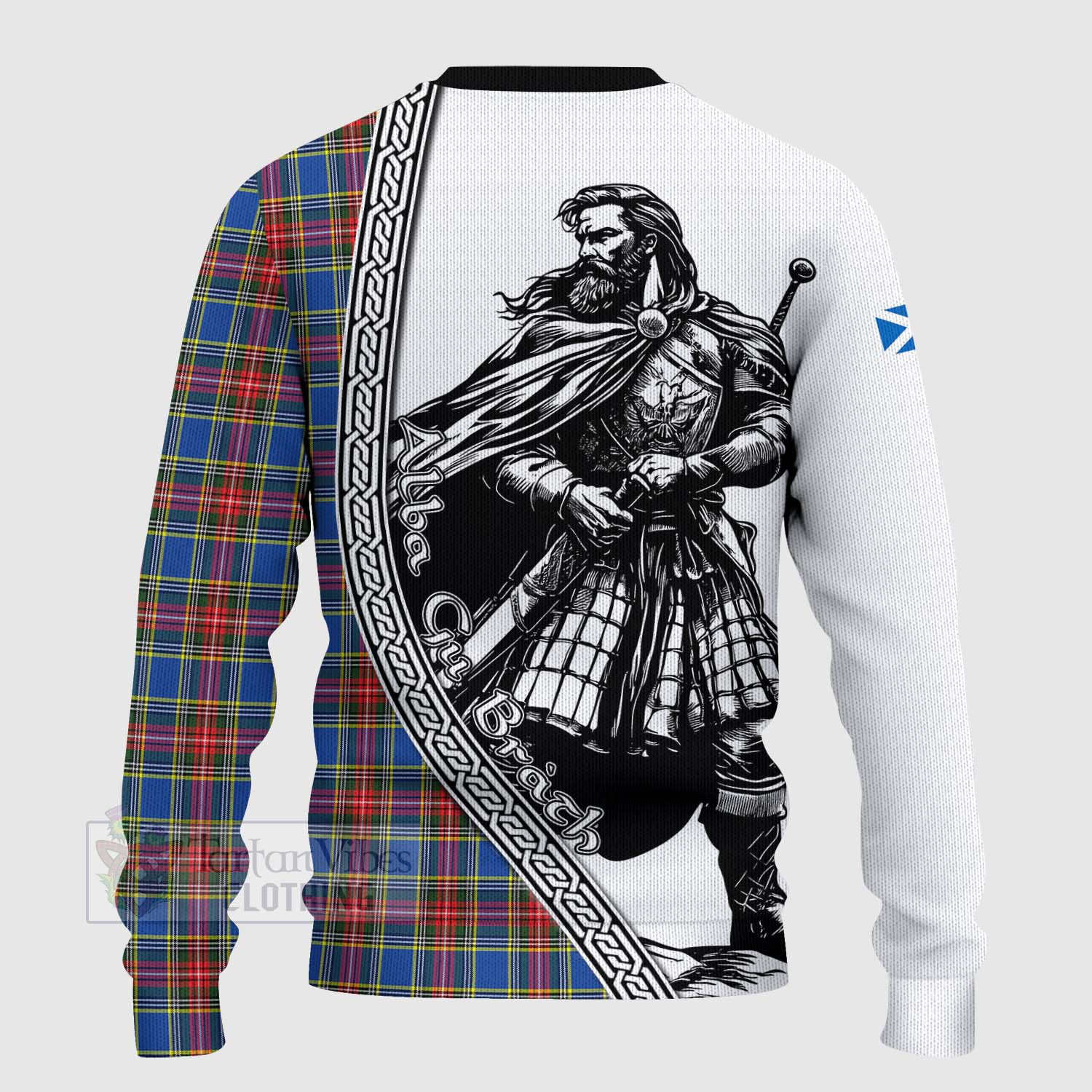 MacBeth (McBeth) Tartan Clan Crest Knitted Sweater with Highlander Warrior Celtic Style - Tartan Vibes Clothing