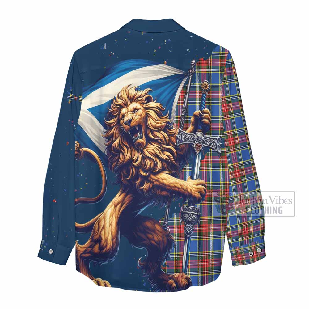 MacBeth (McBeth) Tartan Family Crest Women's Casual Shirt with Scottish Majestic Lion - Tartan Vibes Clothing