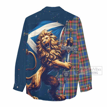 MacBeth (McBeth) Tartan Family Crest Women's Casual Shirt with Scottish Majestic Lion - Tartan Vibes Clothing