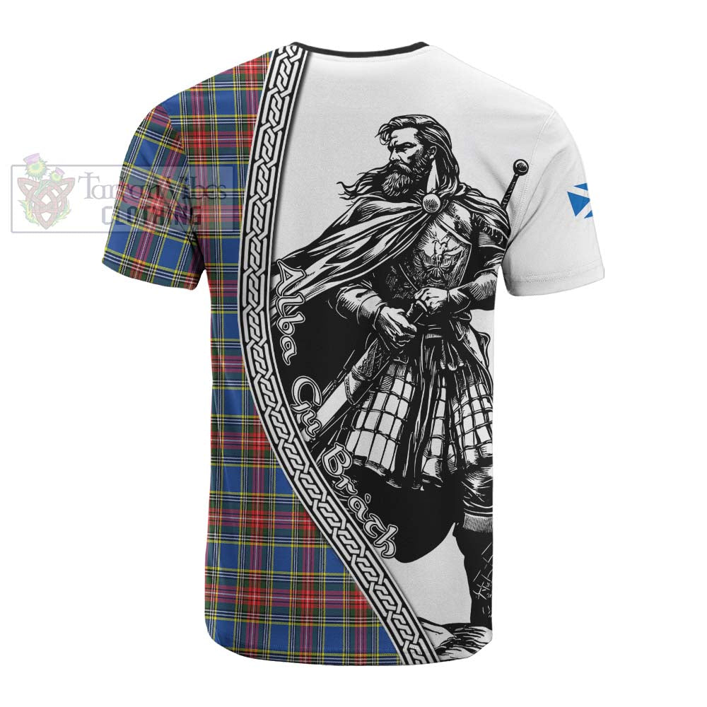 MacBeth (McBeth) Tartan Clan Crest Cotton T-shirt with Highlander Warrior Celtic Style
