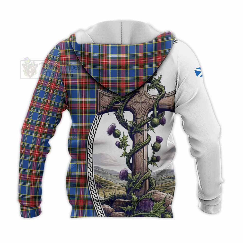 MacBeth (McBeth) Tartan Knitted Hoodie with Family Crest and St. Andrew's Cross Accented by Thistle Vines - Tartan Vibes Clothing