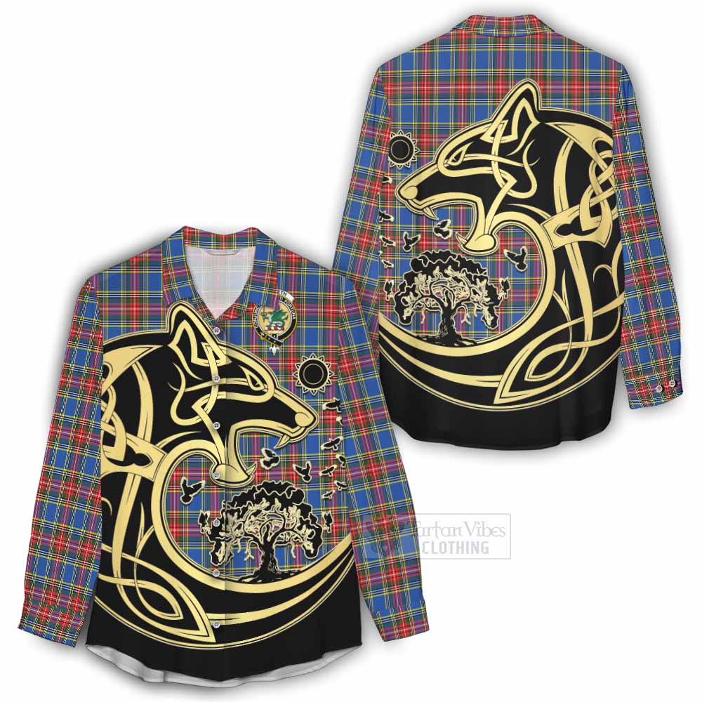 MacBeth (McBeth) Tartan Women's Casual Shirt with Family Crest Celtic Wolf Style - Tartan Vibes Clothing