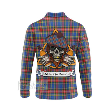 MacBeth (McBeth) Tartan Long Sleeve Polo Shirt with Family Crest and Bearded Skull Holding Bottles of Whiskey - Tartan Vibes Clothing
