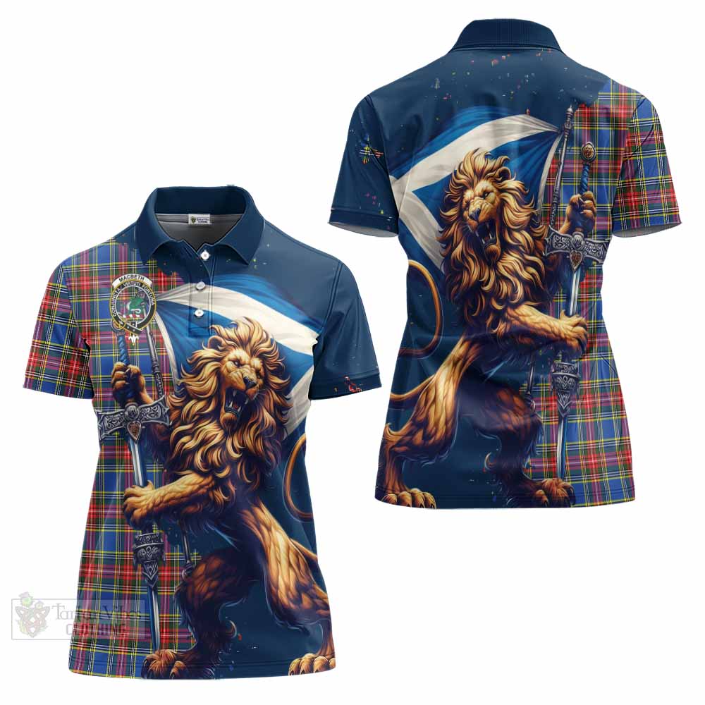 MacBeth (McBeth) Tartan Family Crest Women's Polo Shirt with Scottish Majestic Lion - Tartan Vibes Clothing