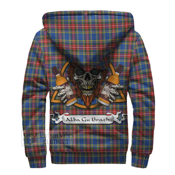 MacBeth (McBeth) Tartan Sherpa Hoodie with Family Crest and Bearded Skull Holding Bottles of Whiskey - Tartan Vibes Clothing