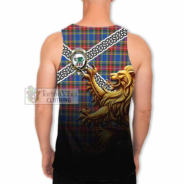 MacBeth (McBeth) Crest Tartan Men's Tank Top with Golden Lion Emblem Celtic Style