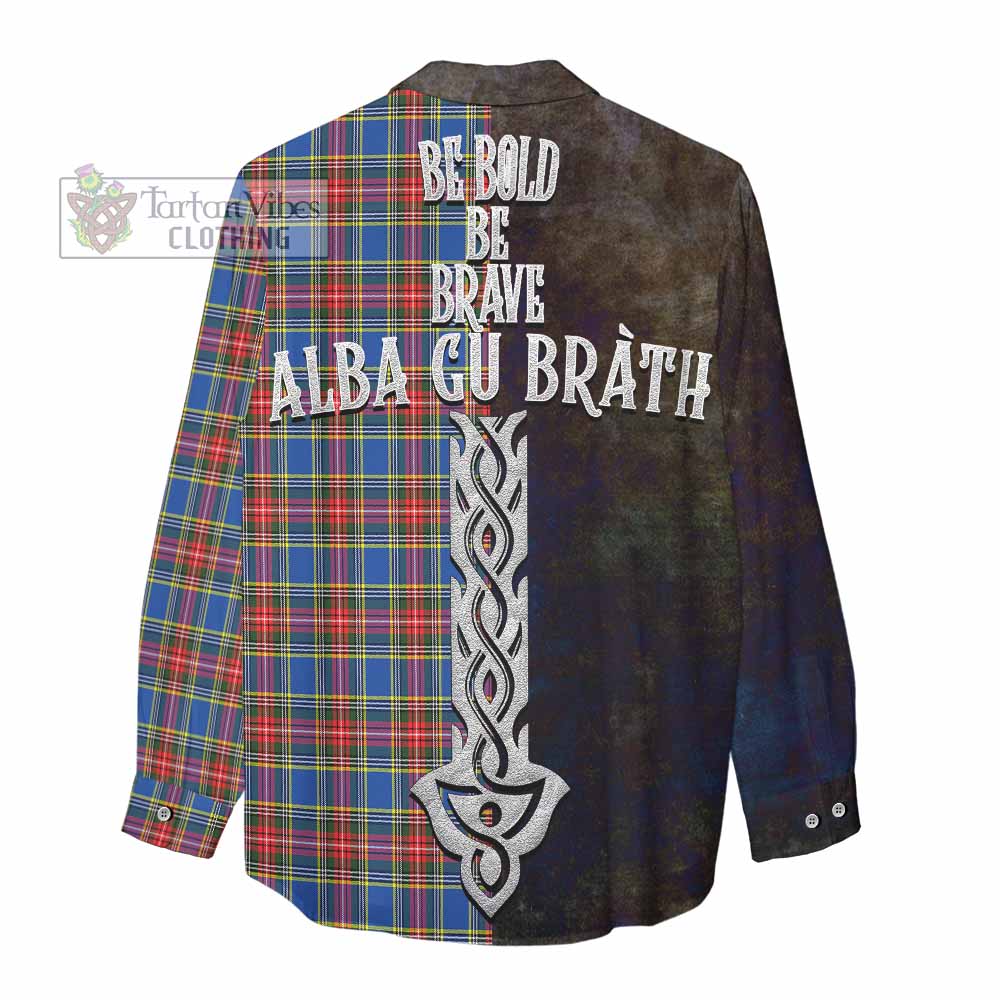 Tartan Vibes Clothing MacBeth (McBeth) Tartan Family Crest Women's Casual Shirt Alba Gu Brath Be Brave Lion Ancient Style