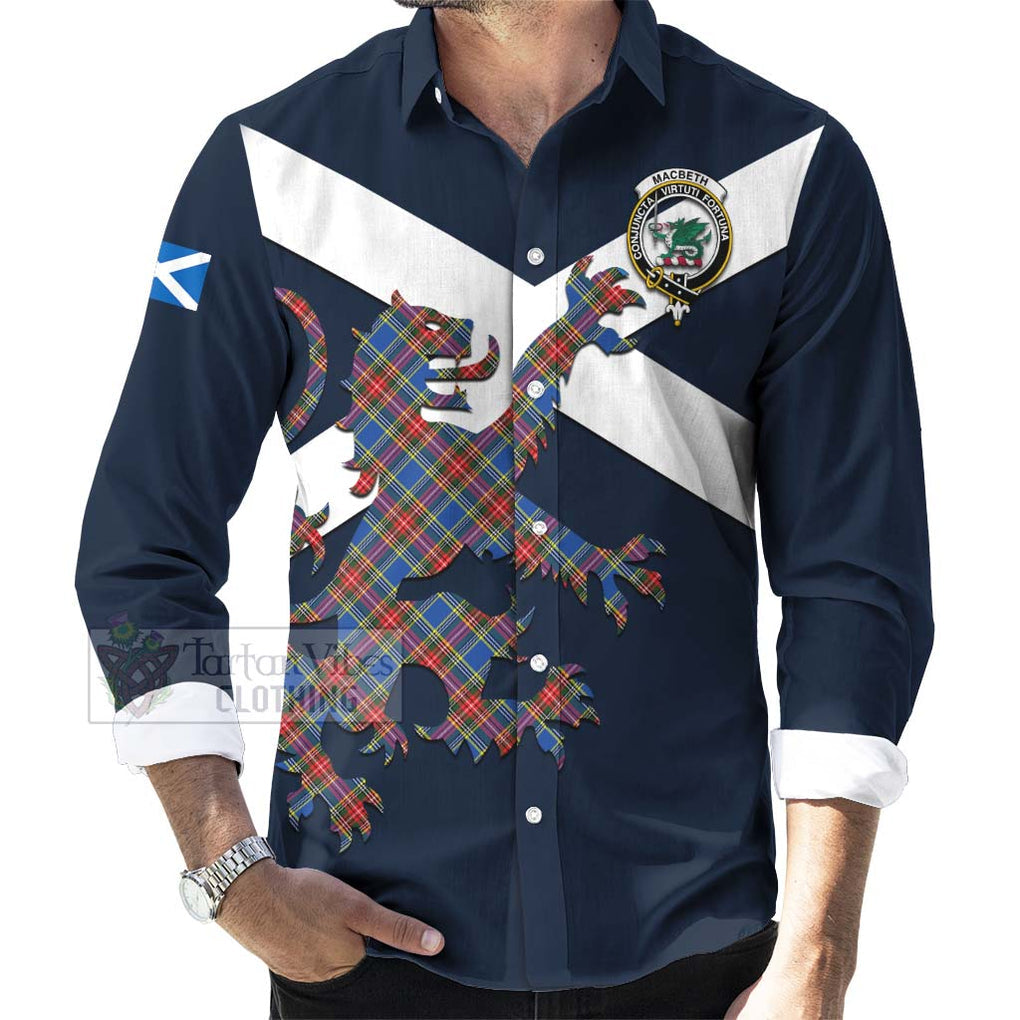 MacBeth (McBeth) Tartan Lion Rampant Long Sleeve Button Shirt Proudly Display Your Heritage with Alba Gu Brath and Clan Name Men's Shirt - Tartan Vibes Clothing