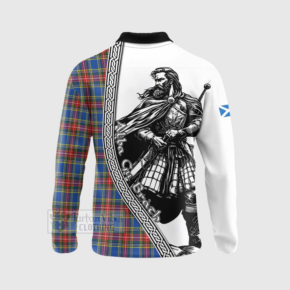 MacBeth (McBeth) Tartan Clan Crest Long Sleeve Polo Shirt with Highlander Warrior Celtic Style - Tartan Vibes Clothing