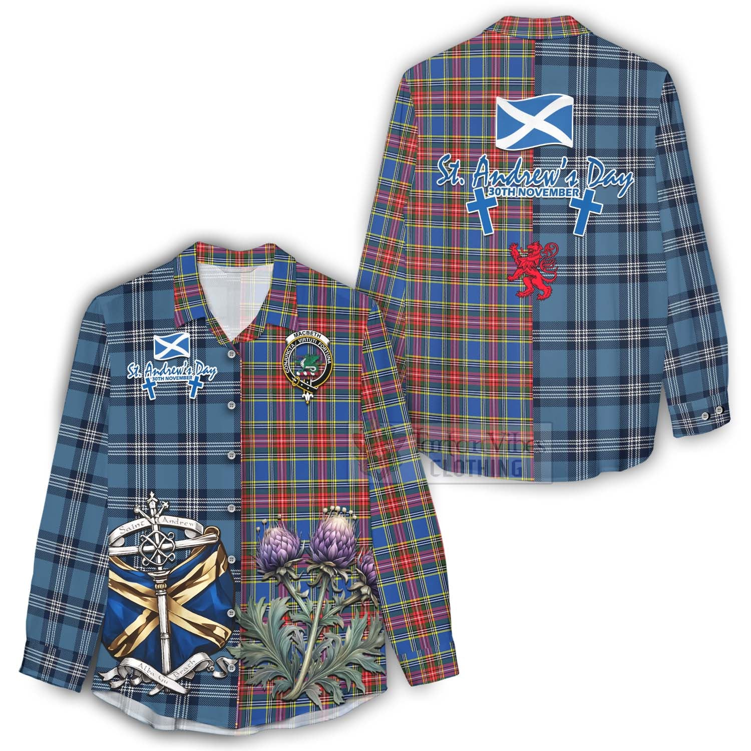 MacBeth (McBeth) Tartan Women's Casual Shirt Happy St. Andrew's Day Half Tartan Style - Tartan Vibes Clothing