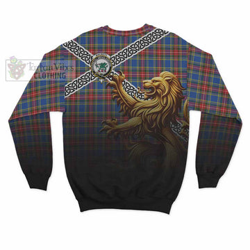 Tartan Vibes Clothing MacBeth (McBeth) Crest Tartan Sweatshirt with Golden Lion Emblem Celtic Style