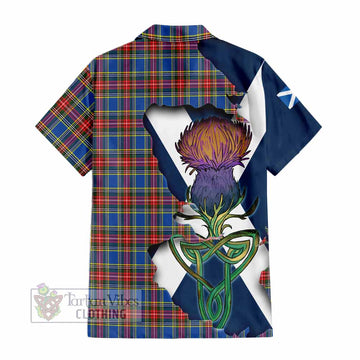Tartan Vibes Clothing MacBeth (McBeth) Tartan Family Crest Short Sleeve Button Shirt Scottish Thistle Celtic Inspired