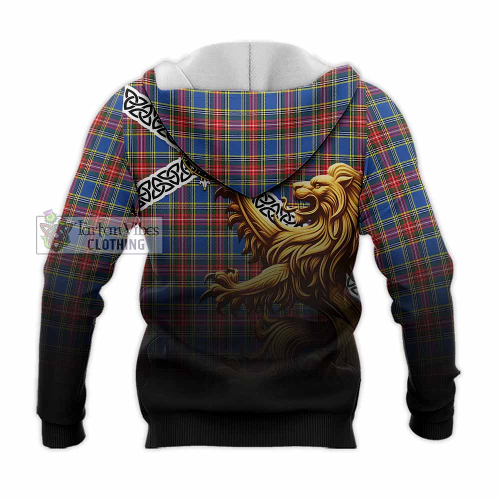 MacBeth (McBeth) Crest Tartan Knitted Hoodie with Golden Lion Emblem Celtic Style - Tartan Vibes Clothing