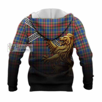 MacBeth (McBeth) Crest Tartan Knitted Hoodie with Golden Lion Emblem Celtic Style