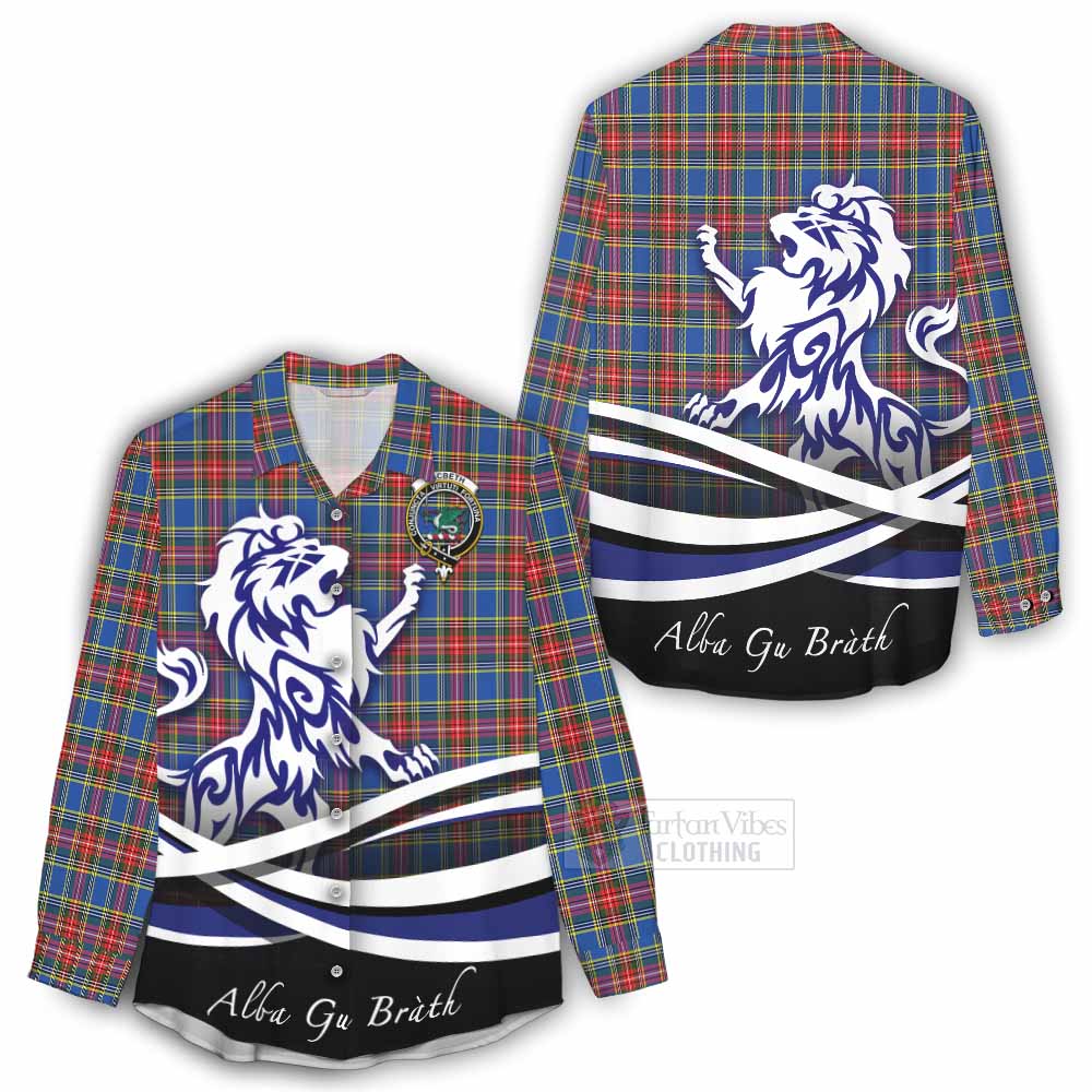MacBeth (McBeth) Tartan Women's Casual Shirt with Alba Gu Brath Regal Lion Emblem - Tartan Vibes Clothing