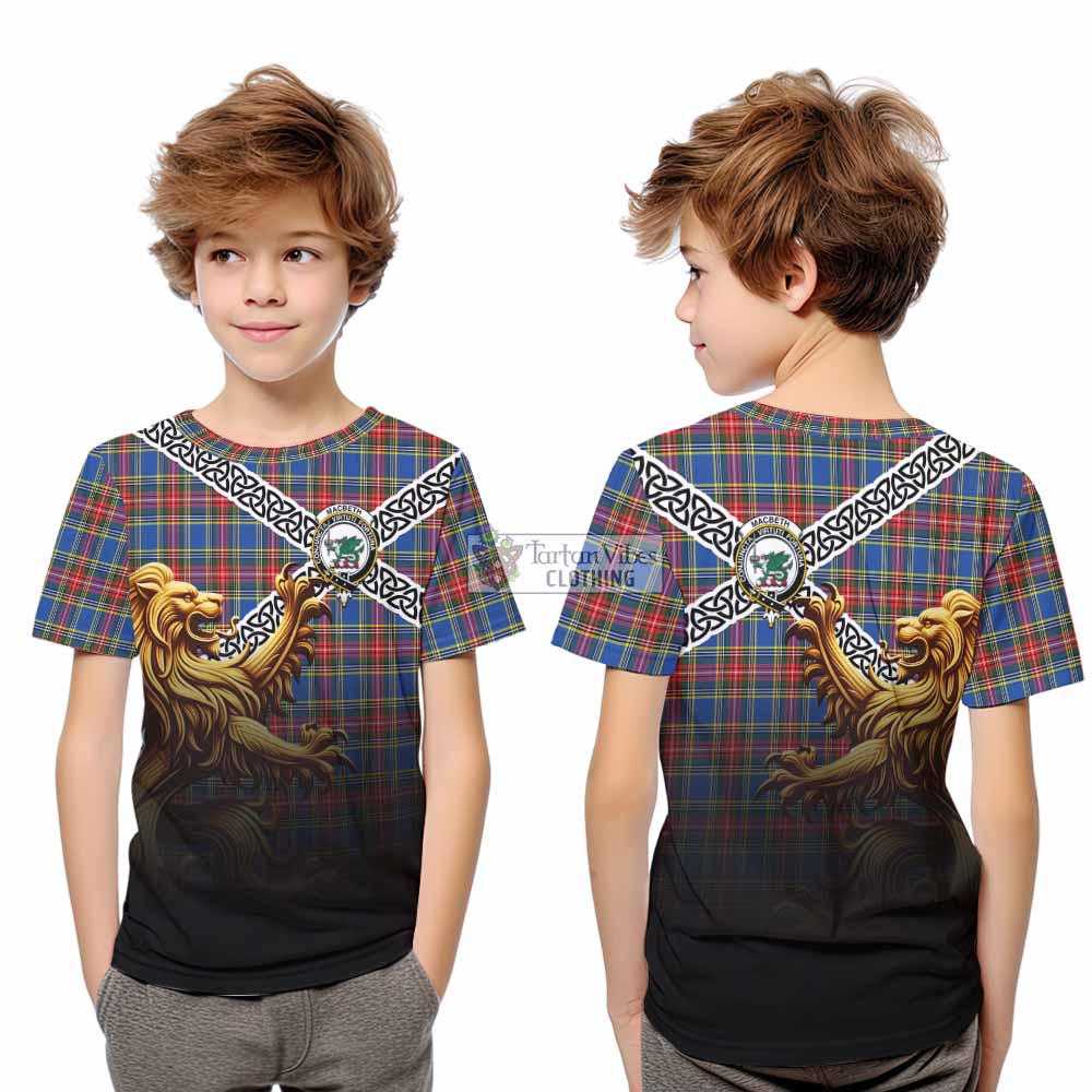 MacBeth (McBeth) Crest Tartan Kid T-Shirt with Golden Lion Emblem Celtic Style - Tartan Vibes Clothing
