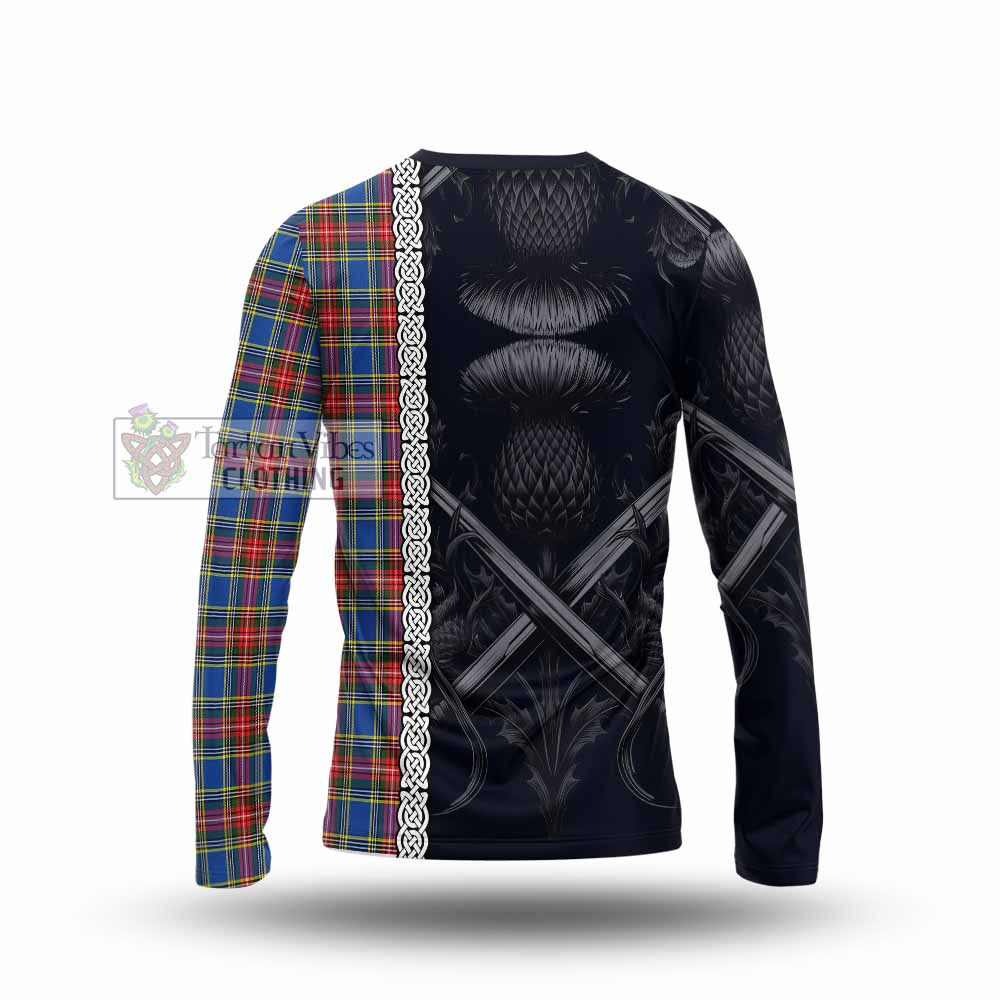 MacBeth (McBeth) Tartan Long Sleeve T-Shirt with Family Crest Cross Sword Thistle Celtic Vibes - Tartan Vibes Clothing