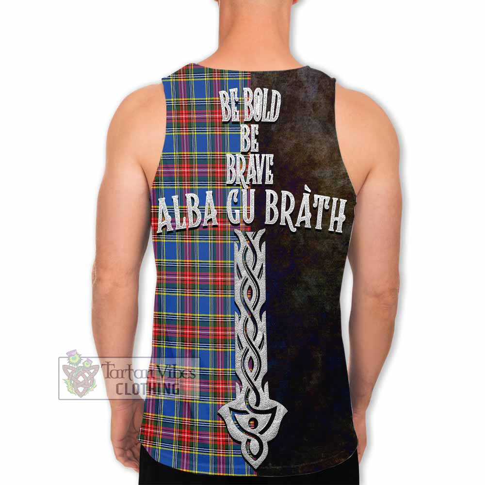 Tartan Vibes Clothing MacBeth (McBeth) Tartan Family Crest Men's Tank Top Alba Gu Brath Be Brave Lion Ancient Style
