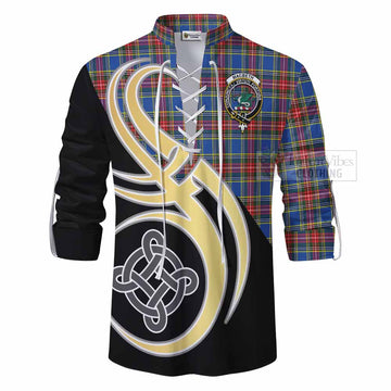 MacBeth (McBeth) Tartan Ghillie Kilt Shirt with Family Crest and Celtic Symbol Style - Tartan Vibes Clothing