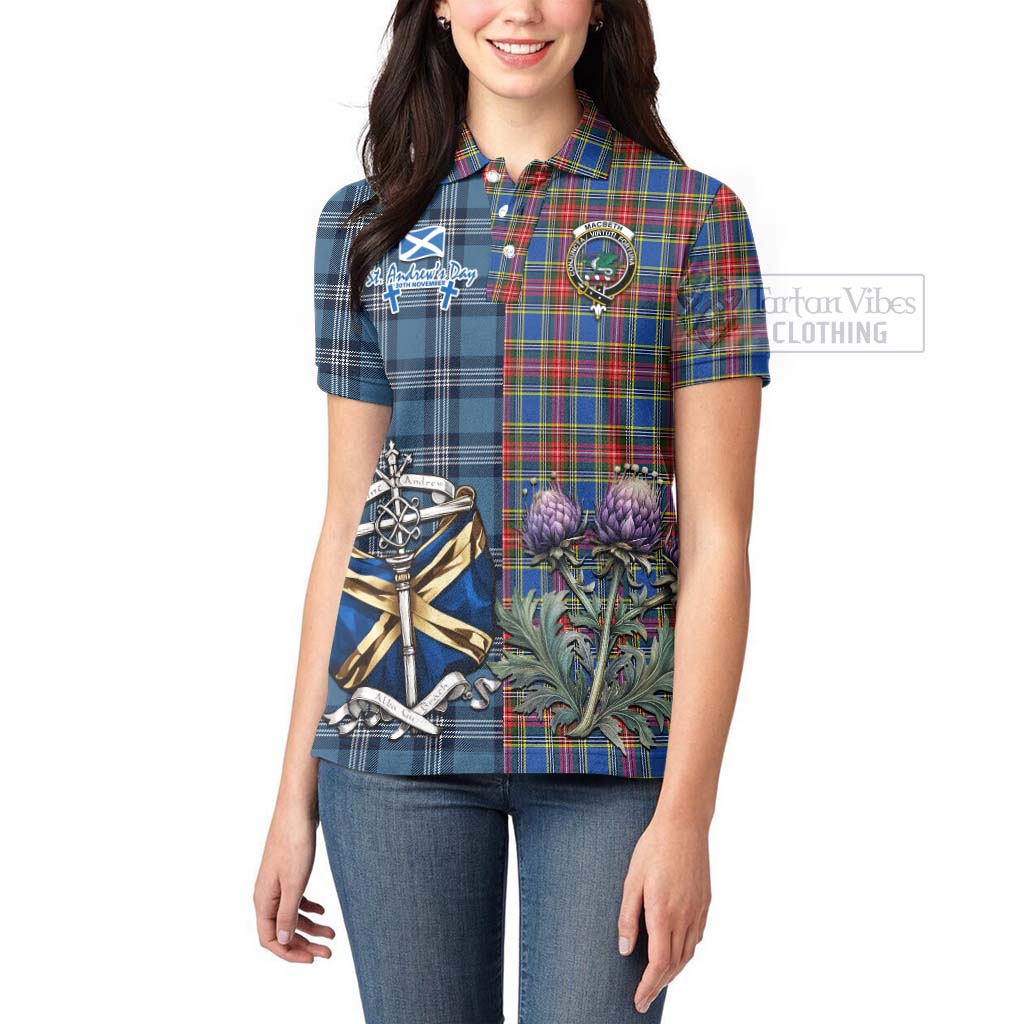 MacBeth (McBeth) Tartan Women's Polo Shirt Happy St. Andrew's Day Half Tartan Style - Tartan Vibes Clothing