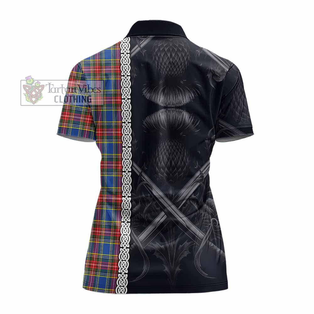 Tartan Vibes Clothing MacBeth (McBeth) Tartan Women's Polo Shirt with Family Crest Cross Sword Thistle Celtic Vibes