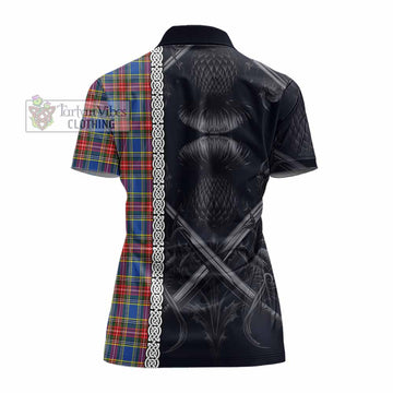 Tartan Vibes Clothing MacBeth (McBeth) Tartan Women's Polo Shirt with Family Crest Cross Sword Thistle Celtic Vibes