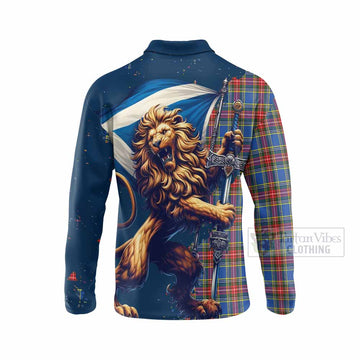 MacBeth (McBeth) Tartan Family Crest Long Sleeve Polo Shirt with Scottish Majestic Lion - Tartan Vibes Clothing
