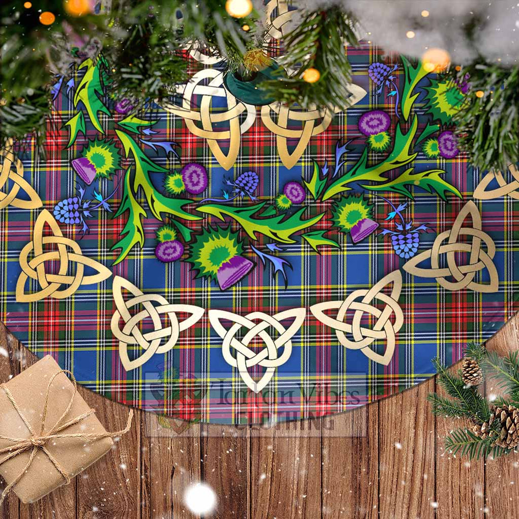 Tartan Vibes Clothing MacBeth (McBeth) Tartan Christmas Tree Skirt with Thistle Celtic Knot Style