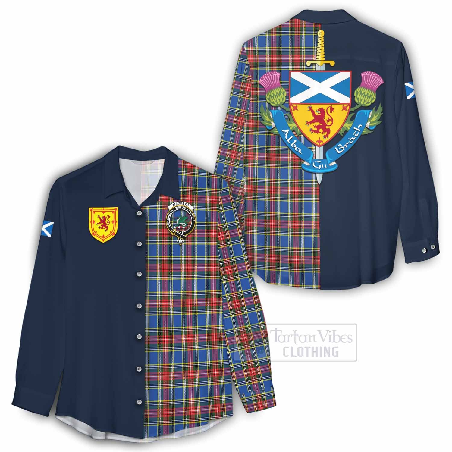 MacBeth (McBeth) Tartan Women's Casual Shirt Alba with Scottish Lion Royal Arm Half Style - Tartan Vibes Clothing