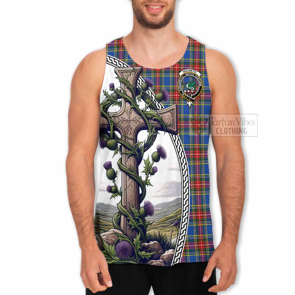 Tartan Vibes Clothing MacBeth (McBeth) Tartan Men's Tank Top with Family Crest and St. Andrew's Cross Accented by Thistle Vines