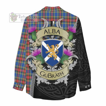 MacBeth (McBeth) Tartan Family Crest Women's Casual Shirt Lion Rampant Royal Thistle Shield Celtic Inspired