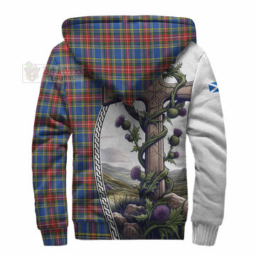 MacBeth (McBeth) Tartan Sherpa Hoodie with Family Crest and St. Andrew's Cross Accented by Thistle Vines - Tartan Vibes Clothing