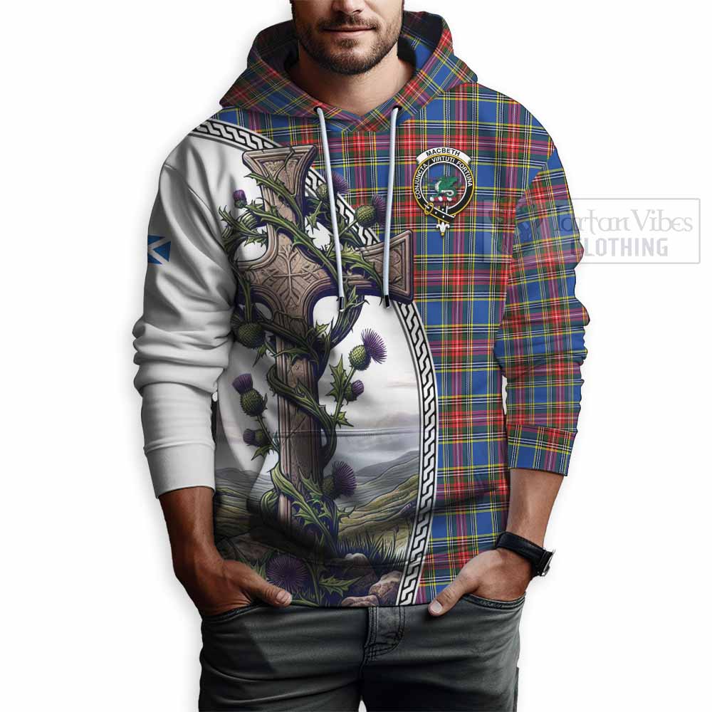MacBeth (McBeth) Tartan Hoodie with Family Crest and St. Andrew's Cross Accented by Thistle Vines - Tartan Vibes Clothing