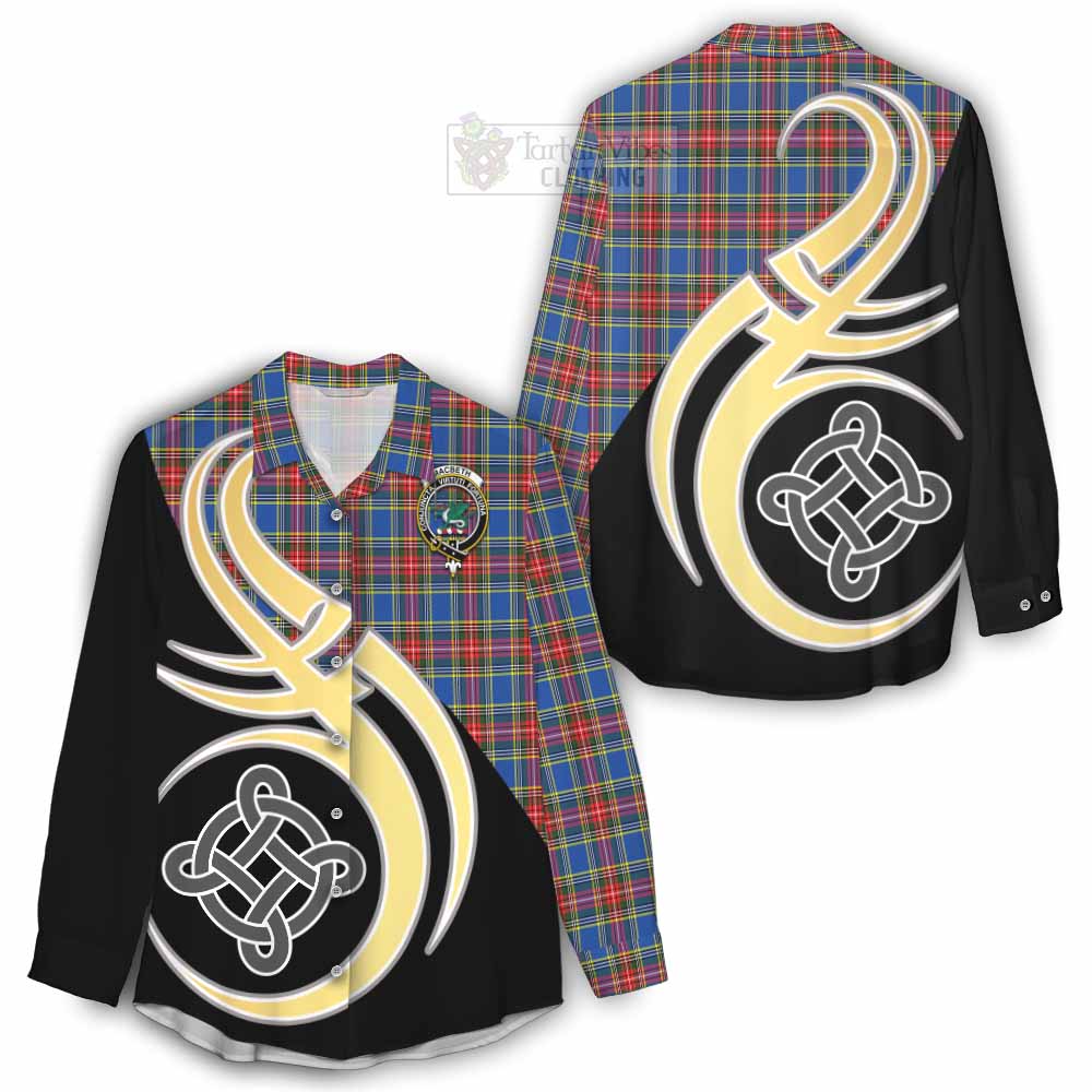 MacBeth (McBeth) Tartan Women's Casual Shirt with Family Crest and Celtic Symbol Style - Tartan Vibes Clothing