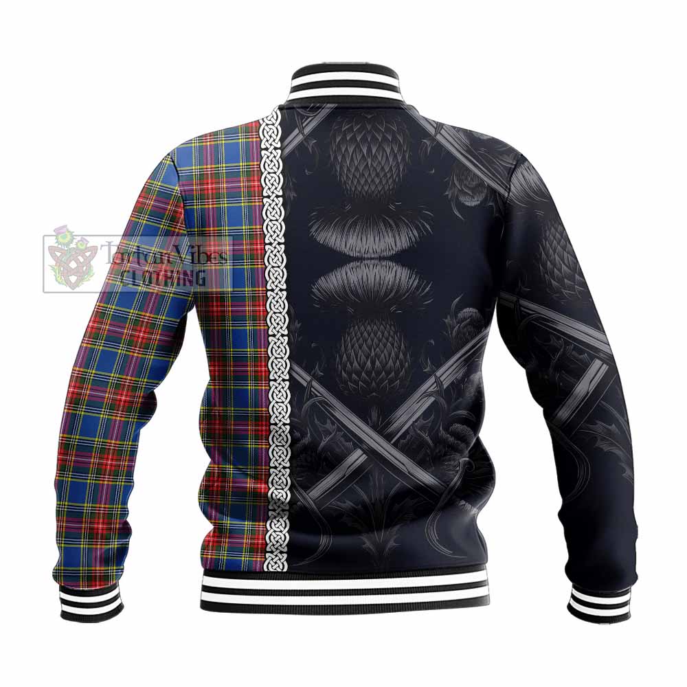 MacBeth (McBeth) Tartan Baseball Jacket with Family Crest Cross Sword Thistle Celtic Vibes - Tartan Vibes Clothing