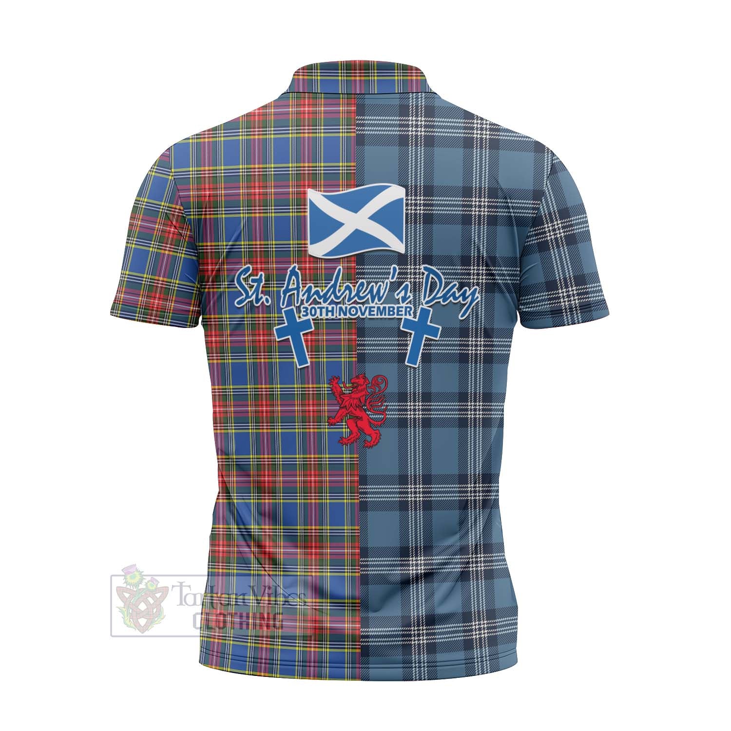 MacBeth (McBeth) Tartan Zipper Polo Shirt Happy St. Andrew's Day Half Tartan Style - Tartan Vibes Clothing