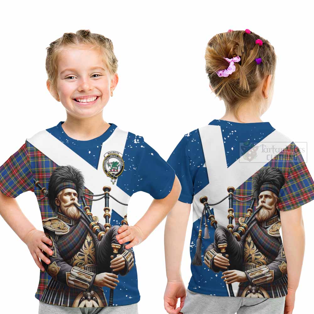 MacBeth (McBeth) Tartan Kid T-Shirt with Family Crest Scottish Bagpiper Vibes - Tartan Vibes Clothing