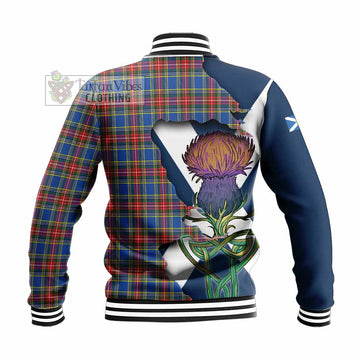 Tartan Vibes Clothing MacBeth (McBeth) Tartan Family Crest Baseball Jacket Scottish Thistle Celtic Inspired