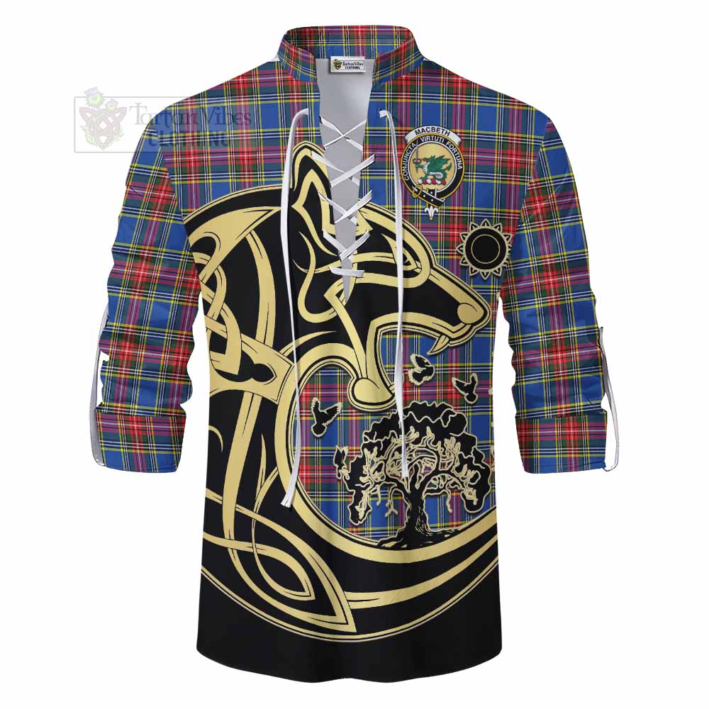 MacBeth (McBeth) Tartan Ghillie Kilt Shirt with Family Crest Celtic Wolf Style - Tartan Vibes Clothing