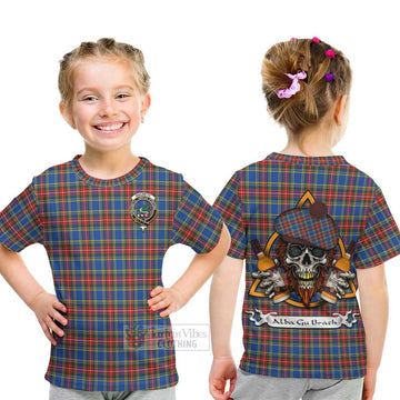 MacBeth (McBeth) Tartan Kid T-Shirt with Family Crest and Bearded Skull Holding Bottles of Whiskey - Tartan Vibes Clothing
