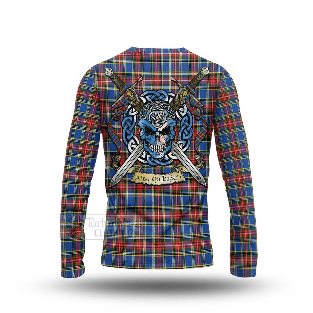 MacBeth (McBeth) Tartan Long Sleeve T-Shirt with Family Crest Celtic Skull Style - Tartan Vibes Clothing