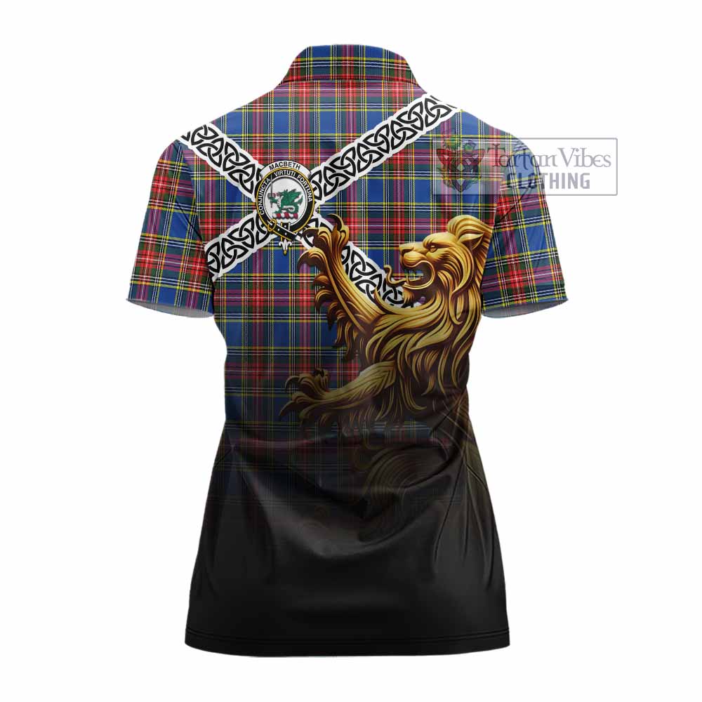 Tartan Vibes Clothing MacBeth (McBeth) Crest Tartan Women's Polo Shirt with Golden Lion Emblem Celtic Style